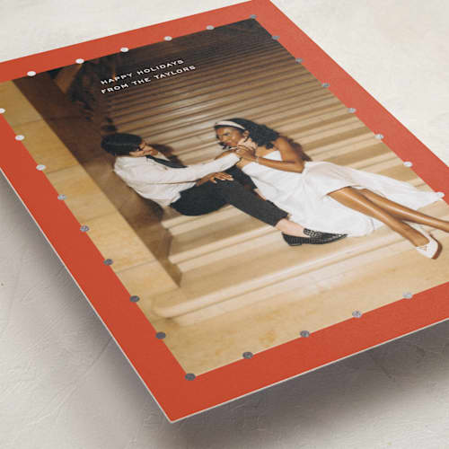This is a cinnamon foil pressed holiday cards with foil pressed by Ekko Studio called delicate dots printing on recycled smooth signature in standard