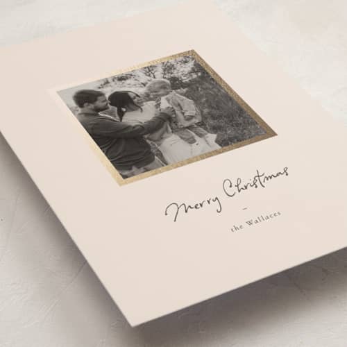 This is a cream foil pressed holiday cards with foil pressed by Sara Hicks Malone called winterlight printing on recycled smooth signature in standard