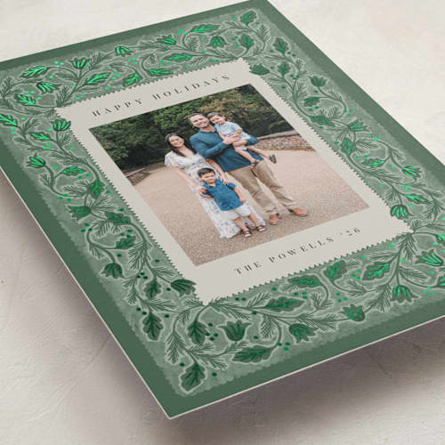 This is a evergreen foil pressed holiday cards with foil pressed by Jen Owens called elegant printing on recycled smooth signature in standard