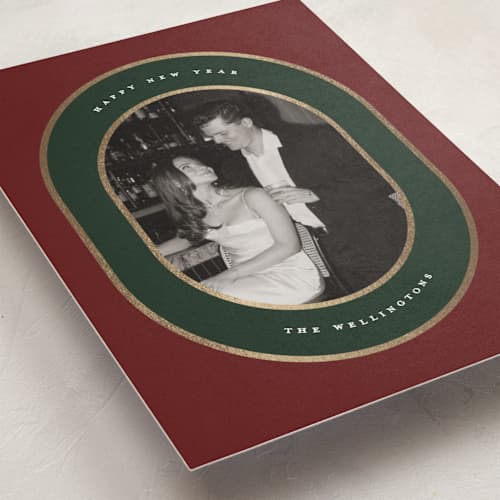 This is a wine foil pressed holiday cards with foil pressed by Grae called holiday velvet printing on recycled smooth signature in standard