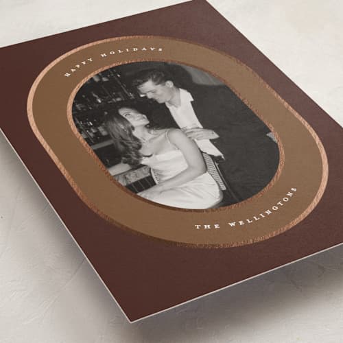 This is a fudge foil pressed holiday cards with foil pressed by Grae called holiday velvet printing on recycled smooth signature in standard