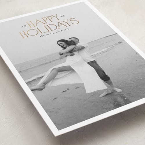This is a snow foil pressed holiday cards with foil pressed by Carolyn Nicks called headline printing on recycled smooth signature in standard