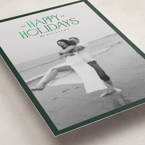 This is a evergreen foil pressed holiday cards with foil pressed by Carolyn Nicks called headline printing on recycled smooth signature in standard