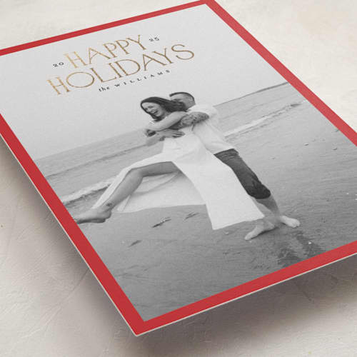 This is a santa’s hat foil pressed holiday cards with foil pressed by Carolyn Nicks called headline printing on recycled smooth signature in standard