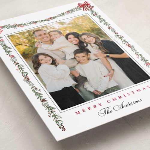 This is a candy cane foil pressed holiday cards with foil pressed by Susan Moyal called holly & bows printing on recycled smooth signature in standard