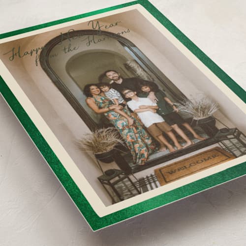 This is a forest foil pressed holiday cards with foil pressed by Maja Cunningham called vintage photo card printing on recycled smooth signature in standard