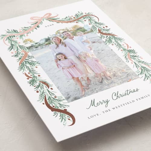 This is a pine foil pressed holiday cards with foil pressed by frau brandt called soft garland printing on recycled smooth signature in standard