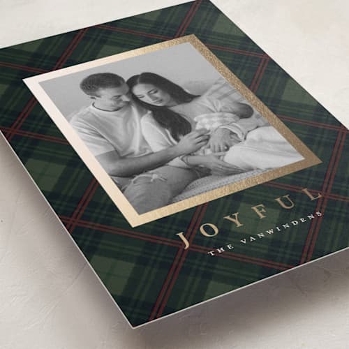 This is a pine foil pressed holiday cards with foil pressed by Olivia Kanaley Inman called balmoral green printing on recycled smooth signature in standard