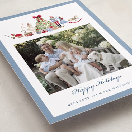 This is a frost foil pressed holiday cards with foil pressed by Sarah Knight called nutcracker printing on recycled smooth signature in standard