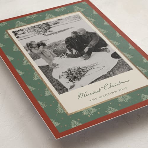This is a holly berry foil pressed holiday cards with foil pressed by Stephanie Heinrich Godbout called christmas keepsake printing on recycled smooth signature in standard