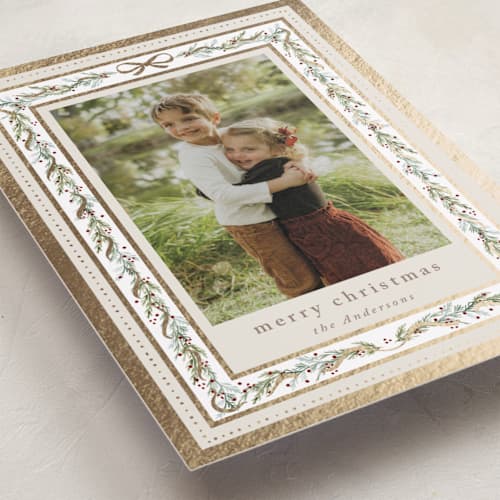 This is a ivory foil pressed holiday cards with foil pressed by Petra Kern called ever shine printing on recycled smooth signature in standard