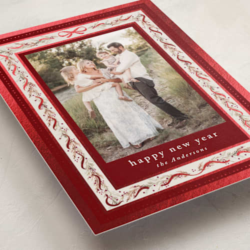 This is a berry foil pressed holiday cards with foil pressed by Petra Kern called ever shine printing on recycled smooth signature in standard