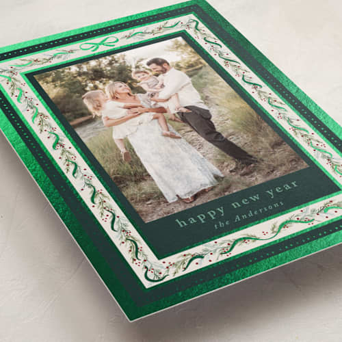 This is a pine forest foil pressed holiday cards with foil pressed by Petra Kern called ever shine printing on recycled smooth signature in standard