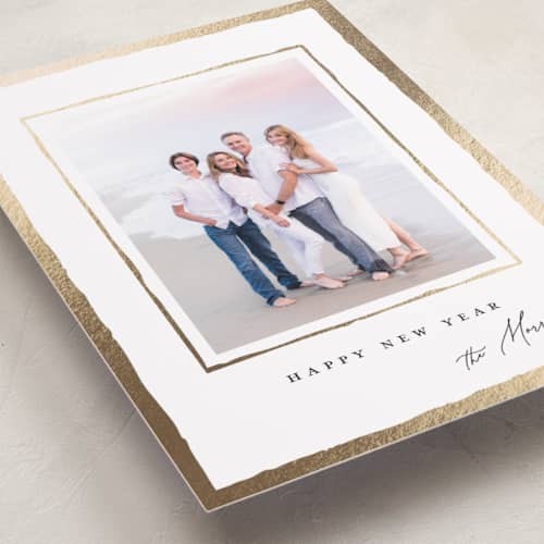 This is a snowfall foil pressed holiday cards with foil pressed by Petra Kern called gildy printing on recycled smooth signature in standard