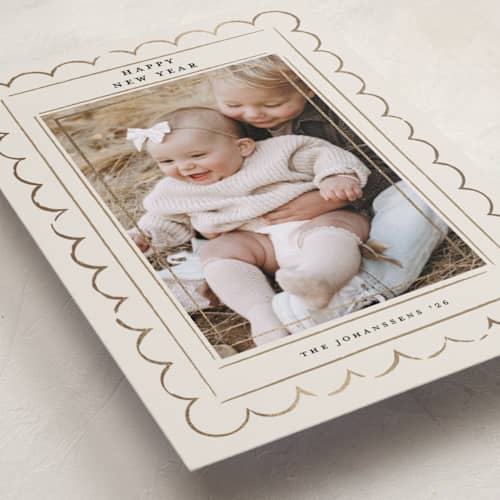 This is a sugar cookie foil pressed holiday cards with foil pressed by Carolyn Nicks called charming sketches printing on recycled smooth signature in standard