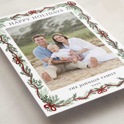 This is a holly foil pressed holiday cards with foil pressed by Angel Walker called traditional christmas printing on recycled smooth signature in standard