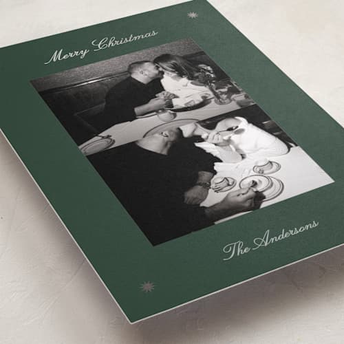 This is a pine foil pressed holiday cards with foil pressed by Kelly Watkins called stars printing on recycled smooth signature in standard
