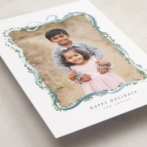 This is a juniper foil pressed holiday cards with foil pressed by Itsy Belle Studio called ribbonly frame printing on recycled smooth signature in standard