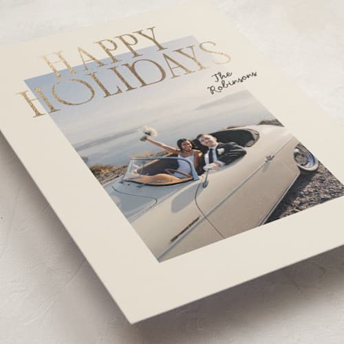 This is a vanilla foil pressed holiday cards with foil pressed by Creo Study called poster printing on recycled smooth signature in standard