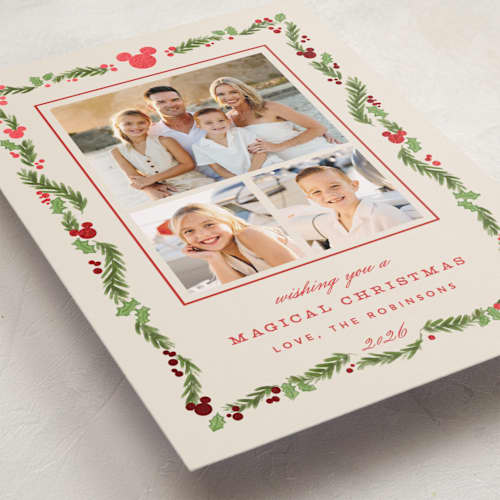 This is a stocking foil pressed holiday cards with foil pressed by Creo Study called disney’s mickey vintage holiday greens printing on recycled smooth signature in standard