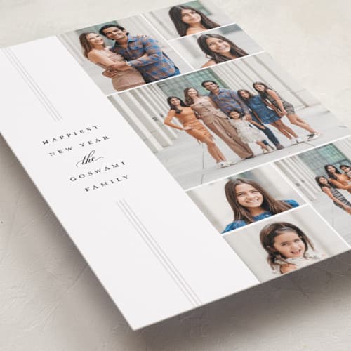 This is a snow gloss press holiday cards with gloss press by Jessica Williams called signature stripes printing on recycled smooth signature in standard