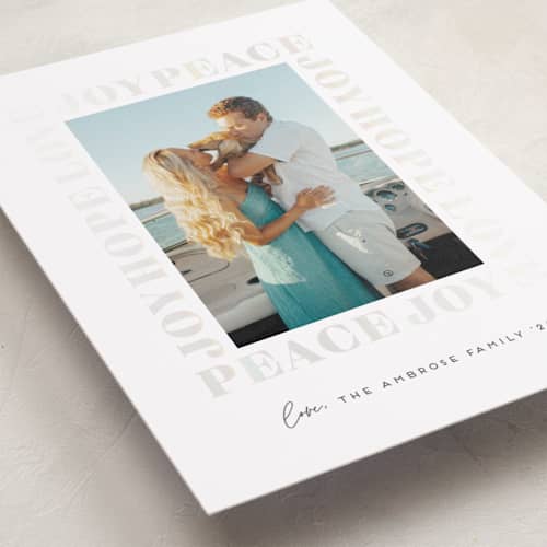 This is a snowball gloss press holiday cards with gloss press by Erica Krystek called subtle surround printing on recycled smooth signature in standard