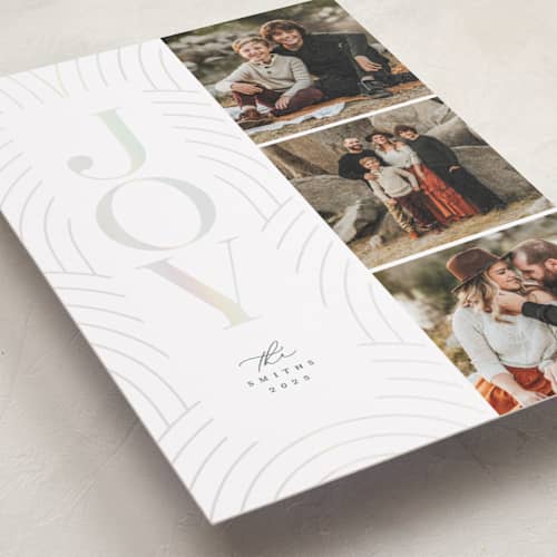 This is a forest gloss press holiday cards with gloss press by Laura Hamm called classical joy printing on recycled smooth signature in standard
