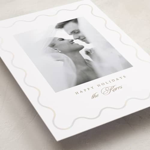 This is a pearl gloss press holiday cards with gloss press by Ana Sharpe called ethereal joy printing on recycled smooth signature in standard