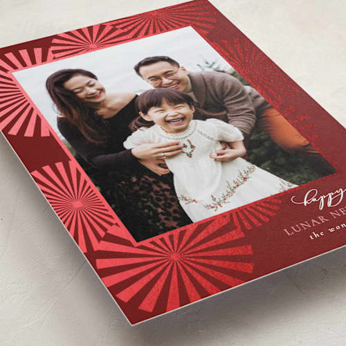 This is a cherry chinese new year cards with foil pressed by Monika Torun called lunar burst printing on recycled smooth signature in standard