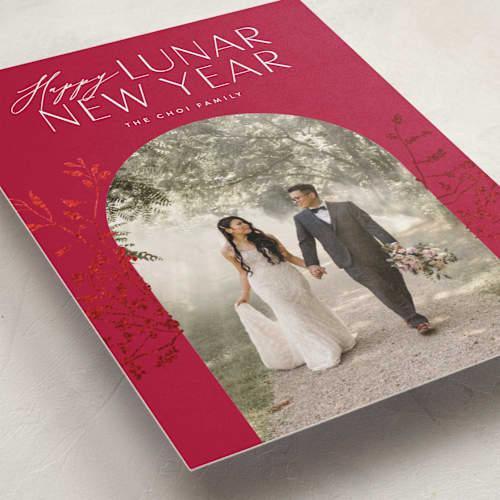 This is a cherry chinese new year cards with foil pressed by Nicoletta Savod called shining arch printing on recycled smooth signature in standard