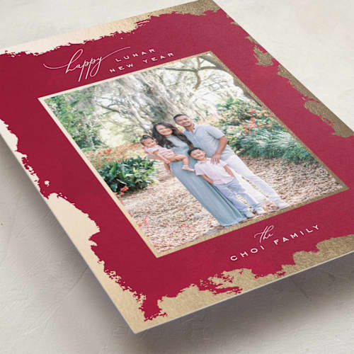 This is a maple leaf chinese new year cards with foil pressed by Nicoletta Savod called golden frame printing on recycled smooth signature in standard