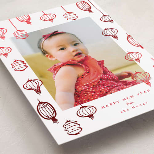 This is a peace chinese new year cards with foil pressed by Tamara Hilje called sketched lanterns printing on recycled smooth signature in standard