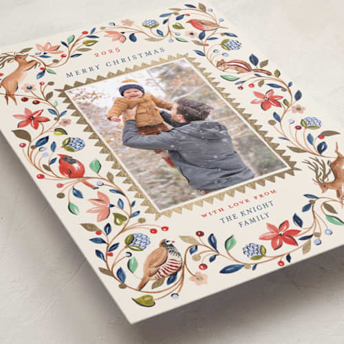 This is a poinsettia met with foil pressed by Sarah Knight called palampore woodland printing on recycled smooth signature in standard