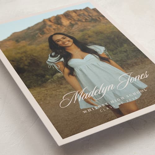 This is a sand graduation announcements with standard by Megan Cash called fluid printing on recycled smooth signature in standard