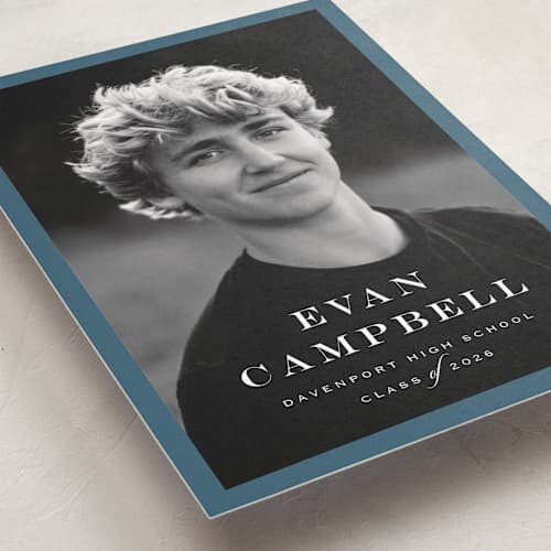 This is a rain graduation announcements with standard by Carolyn MacLaren called forever young printing on recycled smooth signature in standard