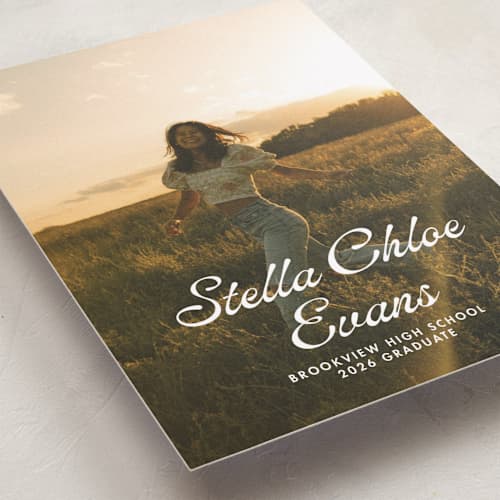 This is a cloud graduation announcements with standard by Lea Delaveris called days gone by printing on recycled smooth signature in standard