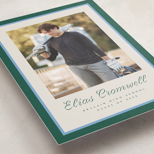 This is a forest graduation announcements with standard by Pati Cascino called duo colors printing on recycled smooth signature in standard