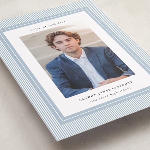 This is a sky graduation announcements with standard by Shirley Lin Schneider called seersucker printing on recycled smooth signature in standard