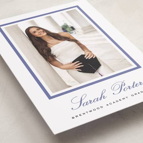 This is a indigo graduation announcements with standard by Sara Hicks Malone called longwood printing on recycled smooth signature in standard