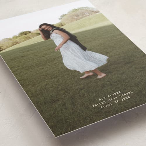 This is a cream graduation announcements with standard by JoAnn Jinks called titled printing on recycled smooth signature in standard