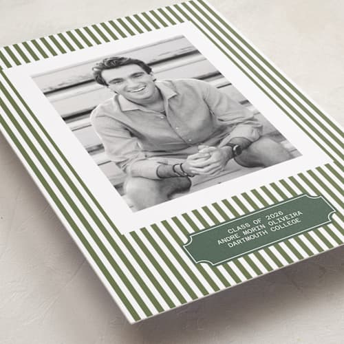 This is a pine graduation announcements with standard by Sherley Ferreira called stripes of success printing on recycled smooth signature in standard