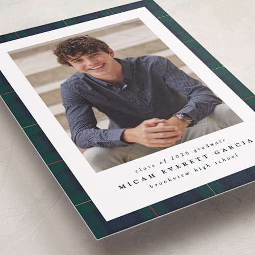This is a academy graduation announcements with standard by Lea Delaveris called preppy plaid printing on recycled smooth signature in standard