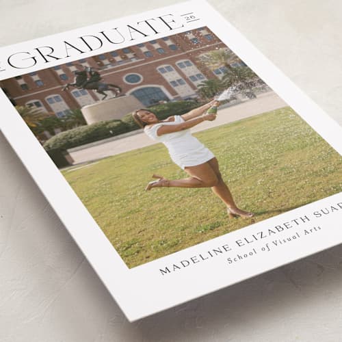 This is a snow graduation announcements with standard by Nicoletta Savod called newsprint printing on recycled smooth signature in standard