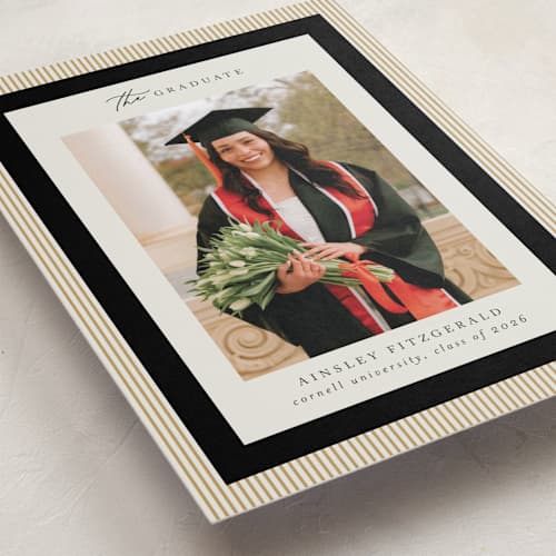 This is a noir graduation announcements with standard by Jackie Crawford called modern striped frame printing on recycled smooth signature in standard