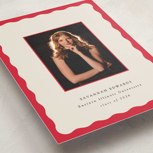 This is a crimson graduation announcements with standard by Baumbirdy called decorative frame printing on recycled smooth signature in standard