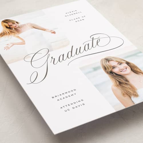This is a cloud graduation announcements with standard by Hooray Creative called ebb and flow printing on recycled smooth signature in standard