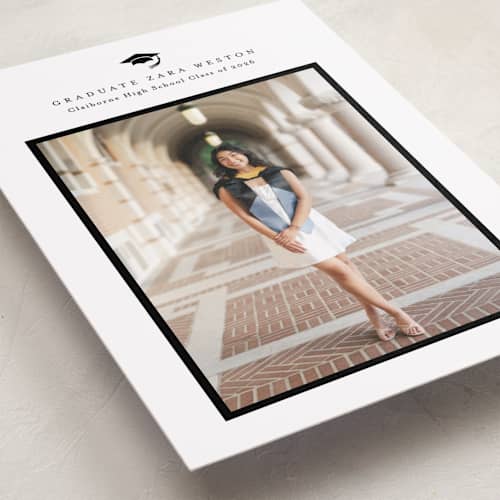 This is a cotton graduation announcements with standard by Stacey Meacham called elegant frame printing on recycled smooth signature in standard