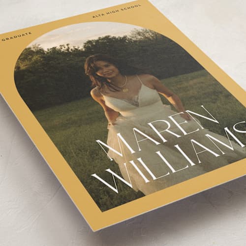 This is a sunshine graduation announcements with standard by Robert and Stella called in vogue printing on recycled smooth signature in standard