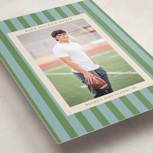 This is a seaside graduation announcements with standard by Morgan Kendall called preppy stripes printing on recycled smooth signature in standard