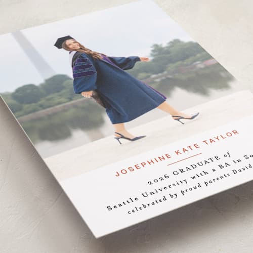 This is a tangerine graduation announcements with standard by Alethea and Ruth called simply stated printing on recycled smooth signature in standard